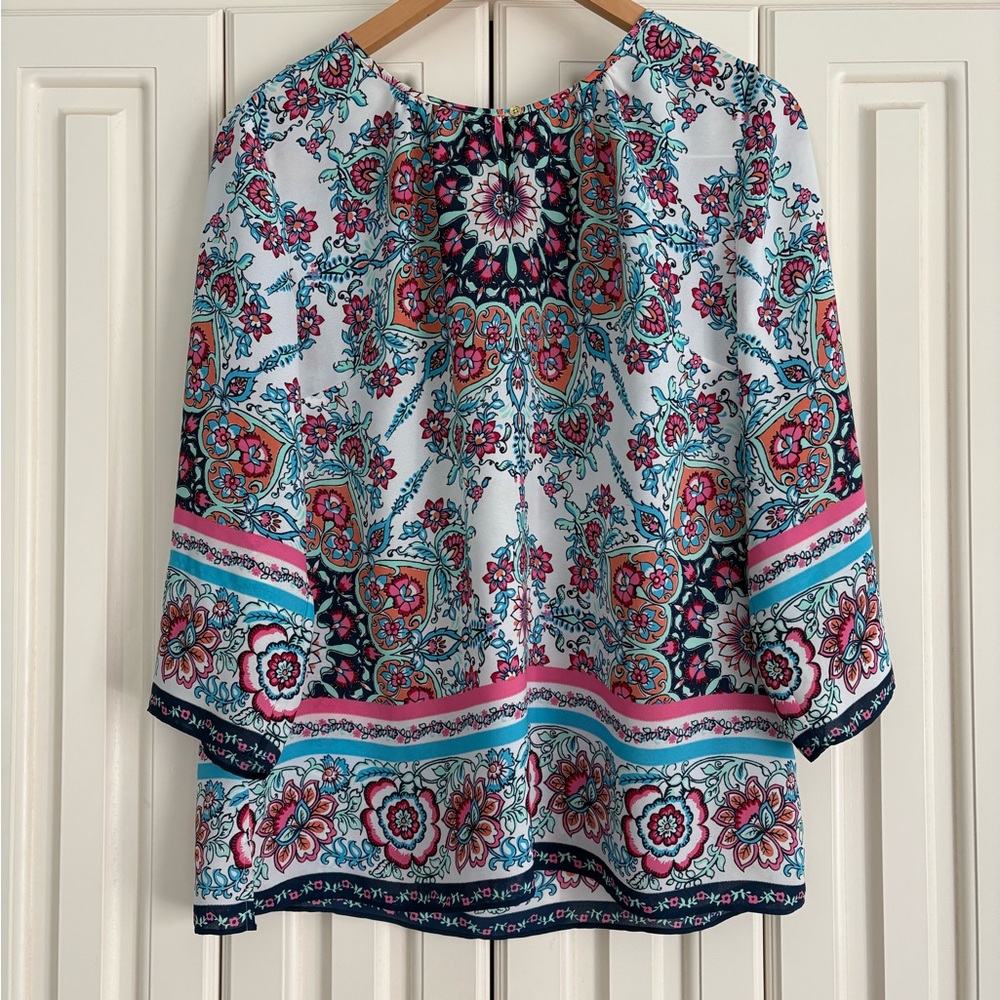 Talbots Multicolor Floral Key Hole Neckline Blouse Size‎ Large Petite